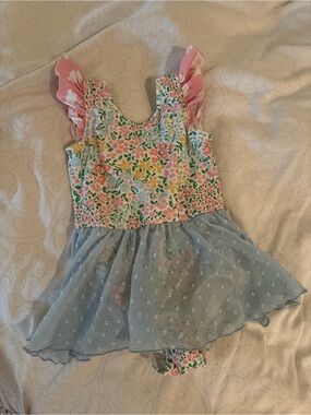 cheeky plum Pink Floral & Blue Tulle Dance Costume
